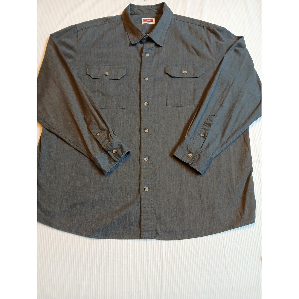 Wrangler Mens 2XL Gray Long Sleeve Button Down Work Shirt Stretch Big and Tall
